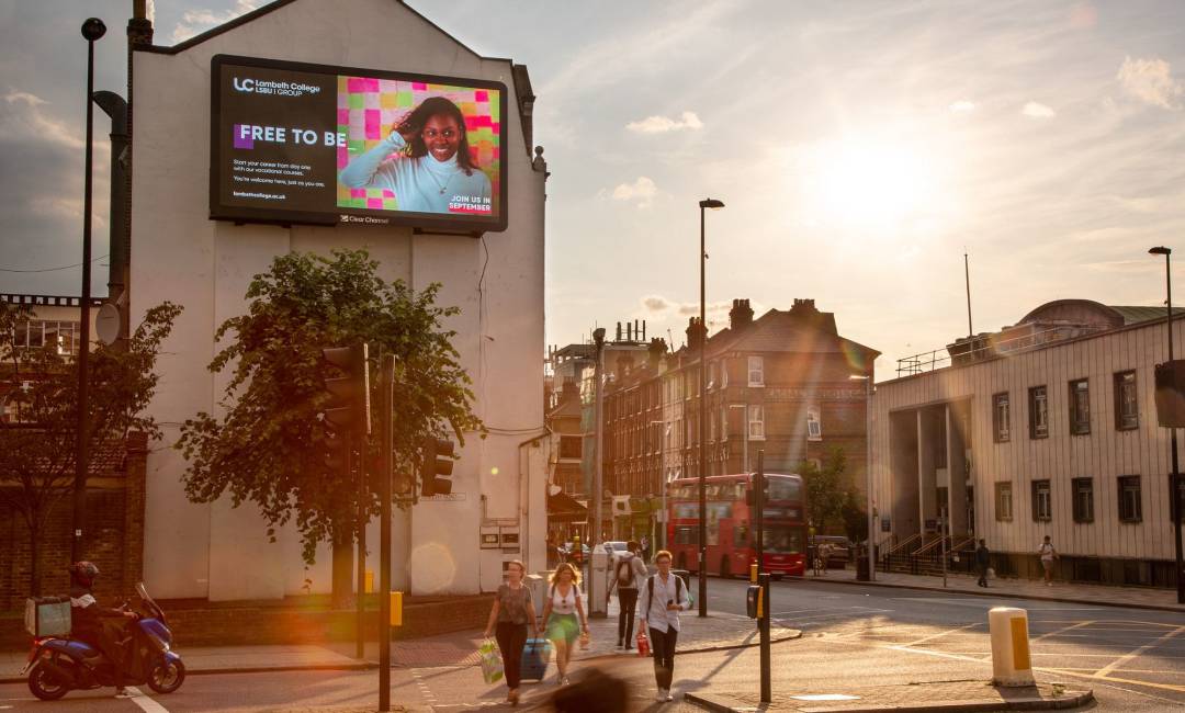 Lambeth College on a Billboard Live screen in London
