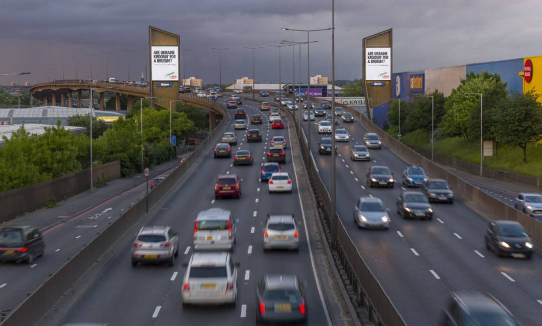 Storm site on a busy road showing The Sun’s #Tournamental campaign from Pulse Creative, Kinetic Active and DOOH.com.