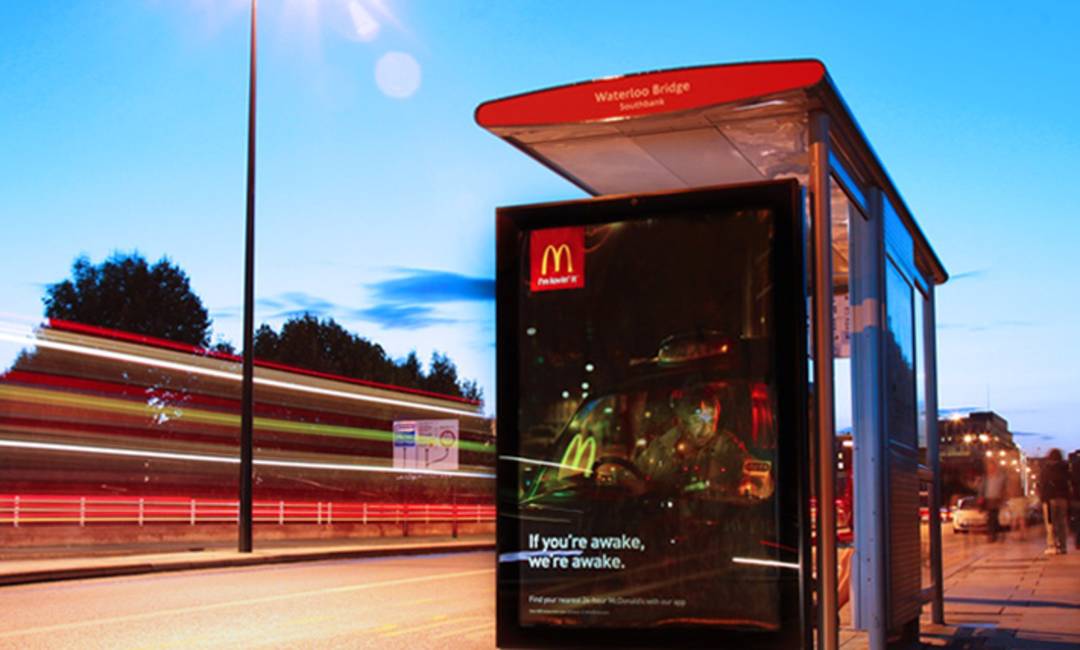 Adshel Live McDonald's campaign and says if you're awake, we're awake