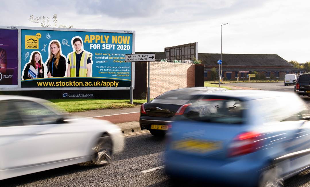 Clear Channel billboard showing advert for Stockton Riverside College