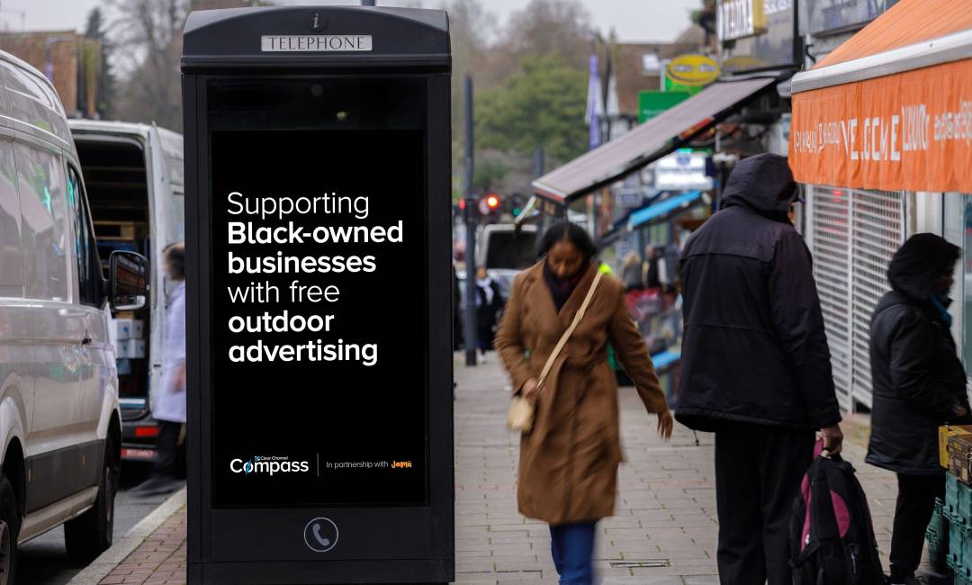 Digital phone kiosk showing the phrase 