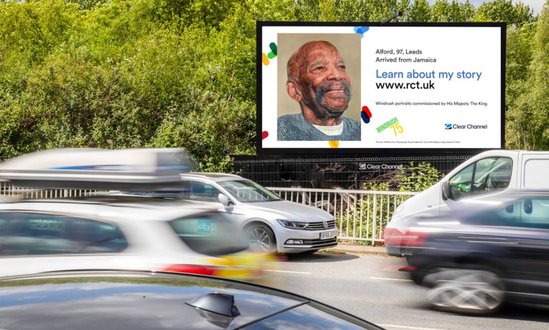 Billboard Live screen showing Clear Channel Windrush campaign