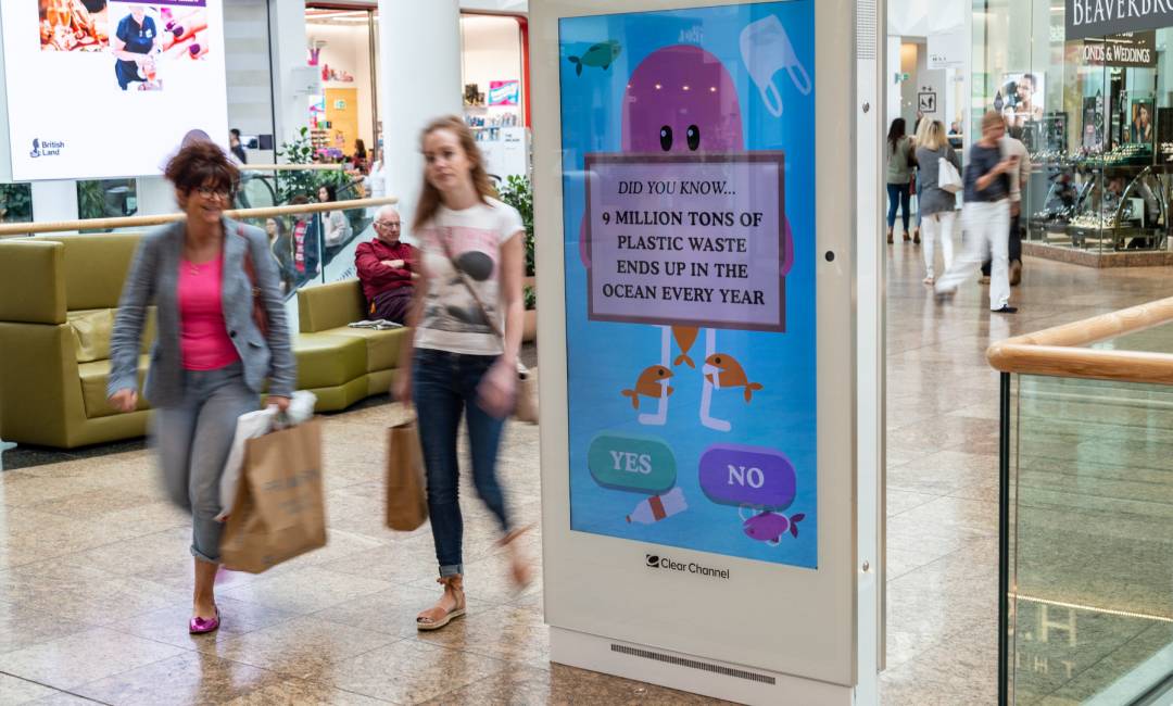 World Ocean's Day campaign on a Malls Live screen in a shopping mall