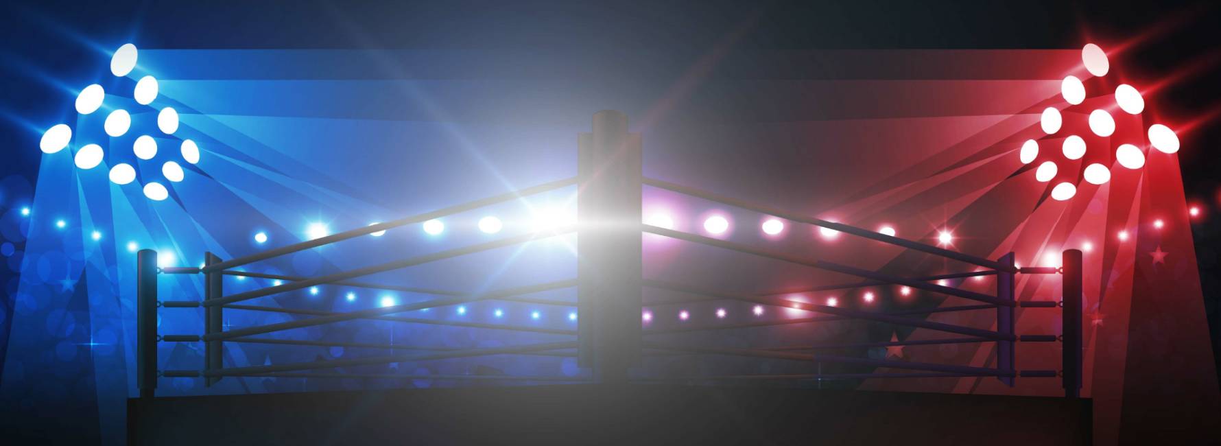 Boxing ring image with blue and red lighting