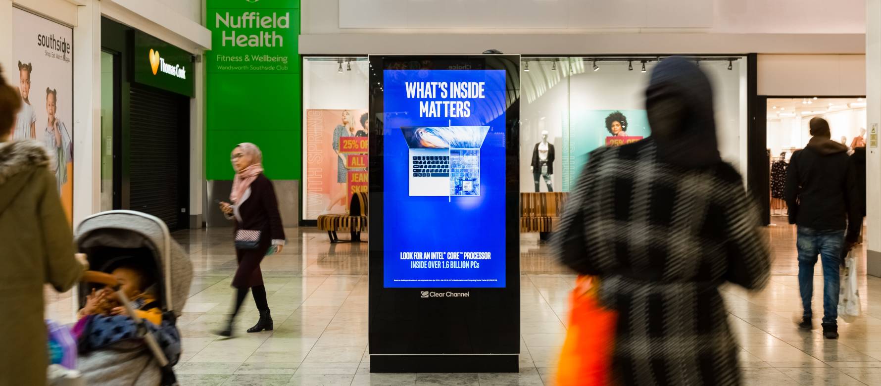 A Adshel live panel inside a mall.