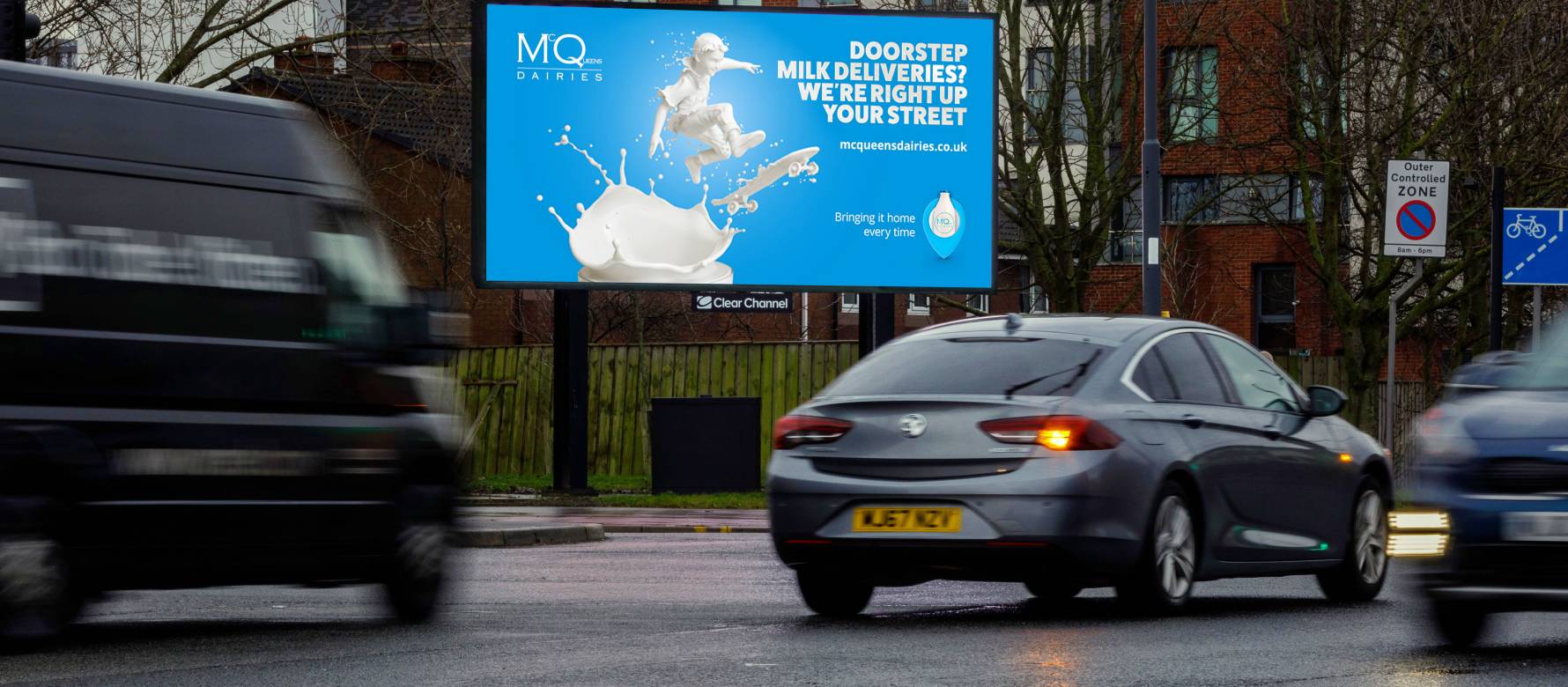 Billboard live screen showing Mcqueen dairies advert