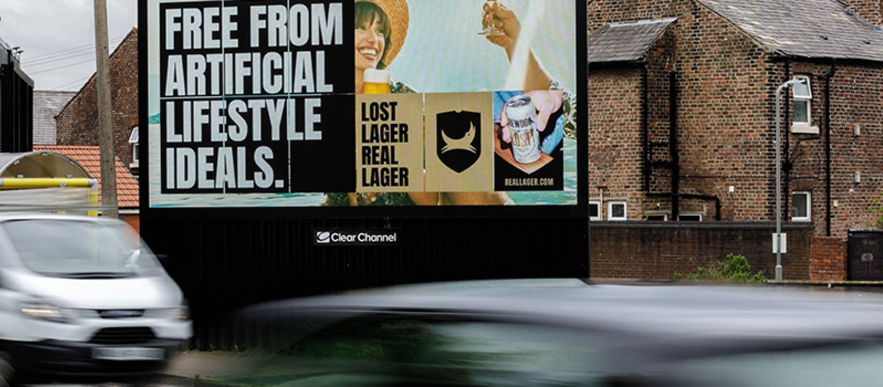 BrewDog campaign that says, free from artificial lifestyle ideals. Lost lager real lager