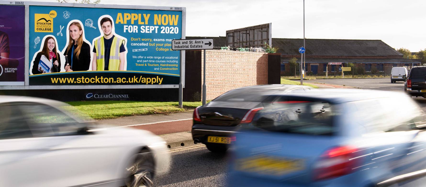 Clear Channel billboard showing advert for Stockton Riverside College