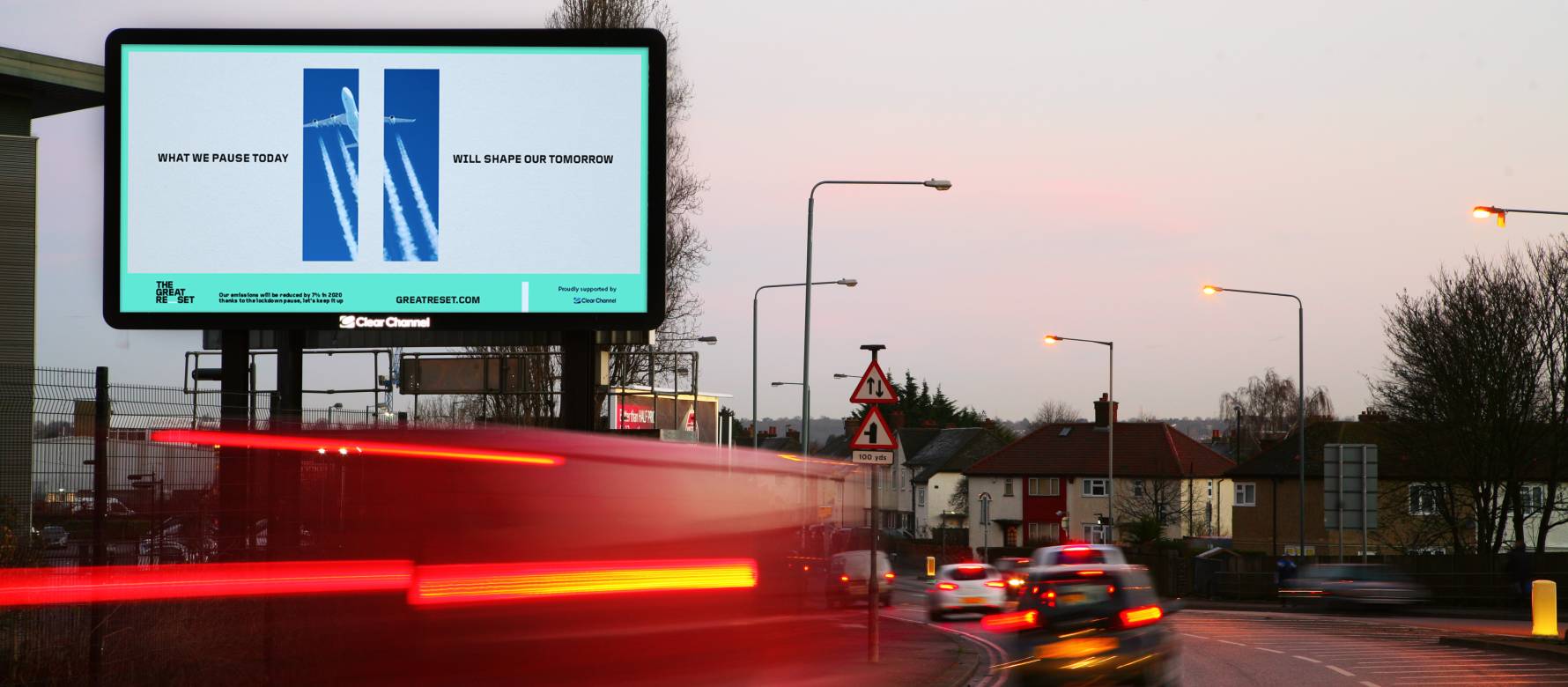 Billboard showing Clear Channel The Great Reset campaign