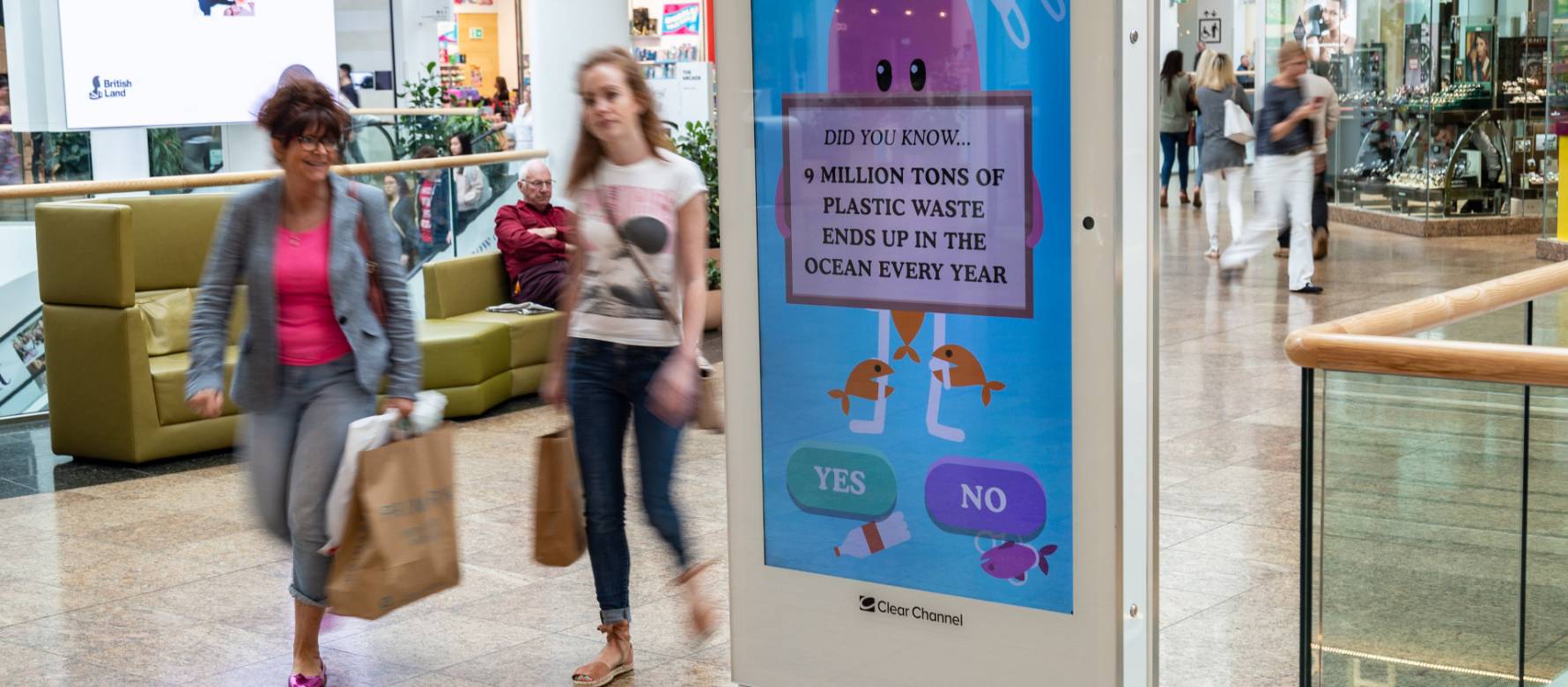 World Ocean's Day campaign on a Malls Live screen in a shopping mall