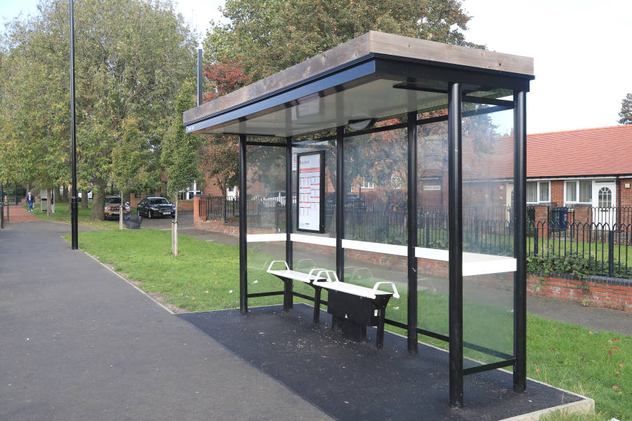 Newcastle's first Living Roof bus shelter during the day