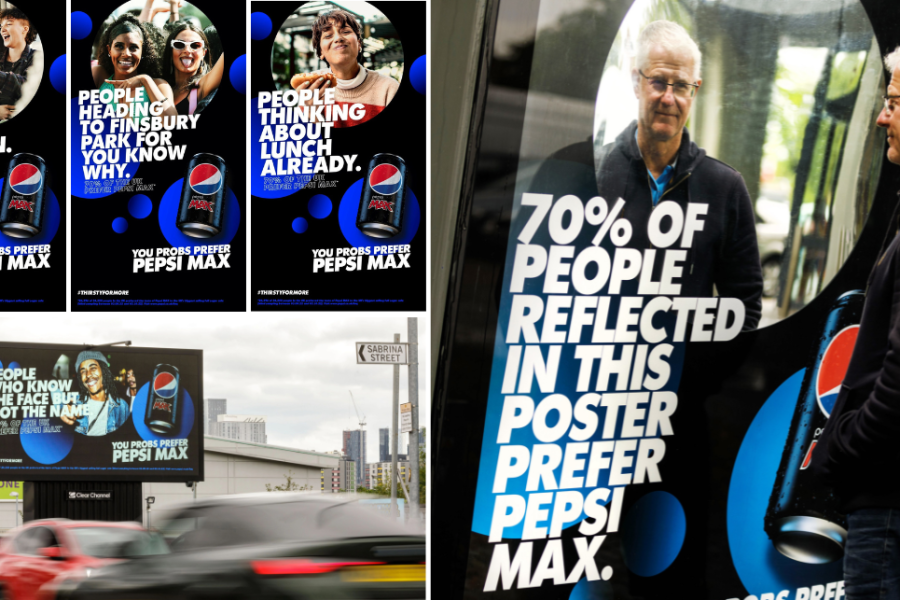 Man looking at Pepsi Max advert, running on an Out of Home poster site