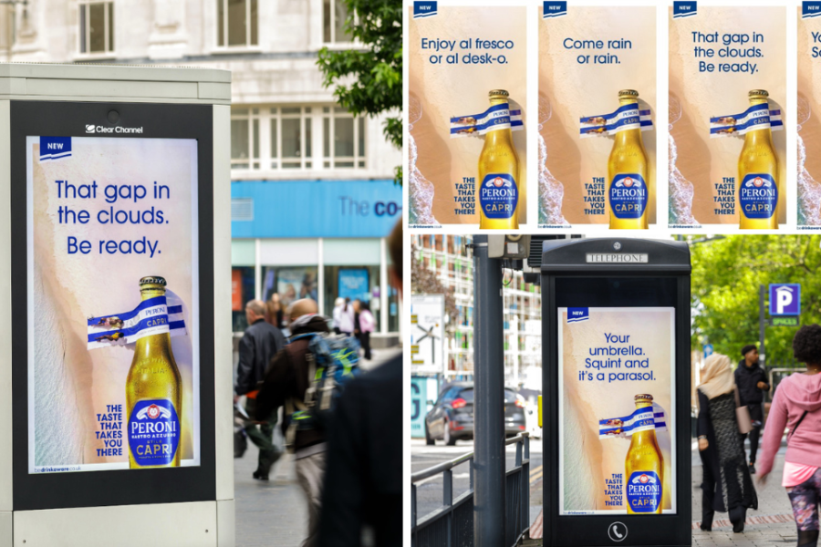 Collection of images of Peroni's Adshel Live advert on a high street