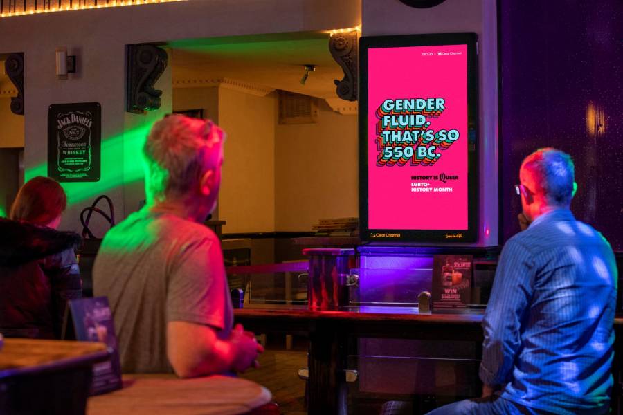 Socialite screen showing Clear Channel & Ogilvy campaign for LGBTQ+ History Month