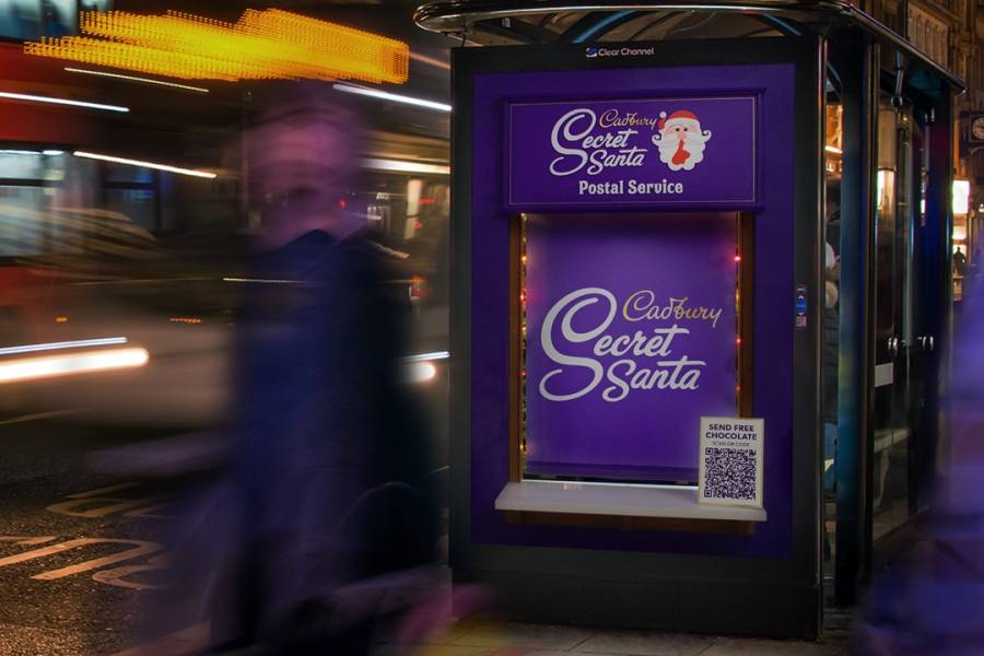 A special build bus shelter promoting Cadbury Secret Santa campaign