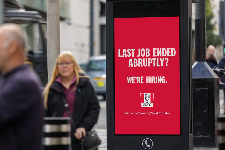 KFC advert on Adshel Live phonebox poster on high street