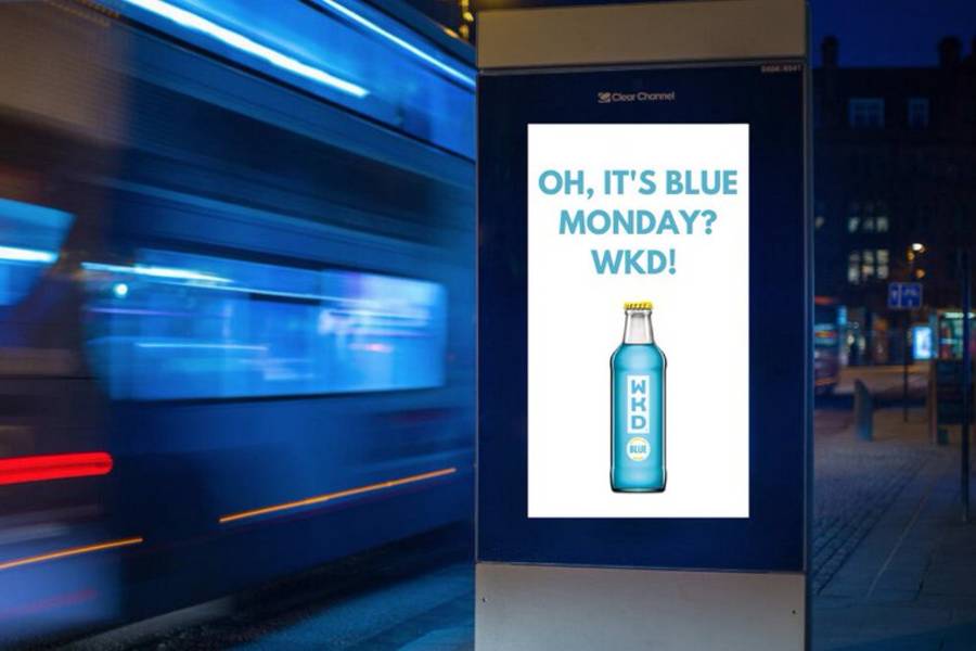 WKD ad on Digital screen for Clear Channel x One Minute Briefs challenge