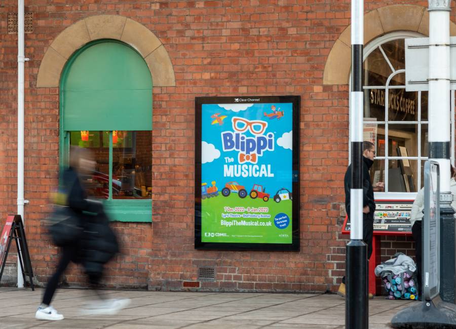 Clear Channel Billboard showing ad for Blippi The Musical