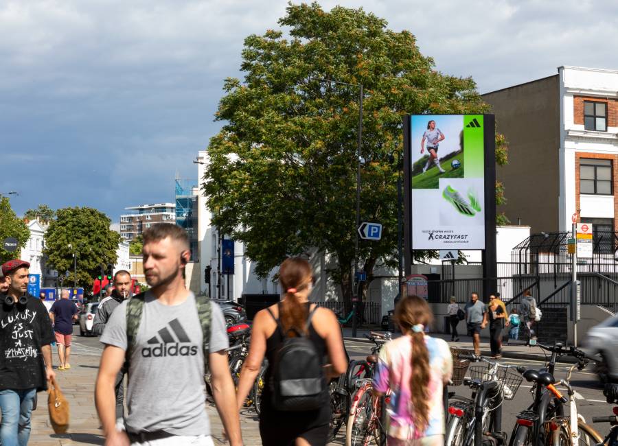 Adidas' large format OOH advertisement on our Storm Fulham Broadway site promoting their new shoes in partnership with an England Women's football team superstar