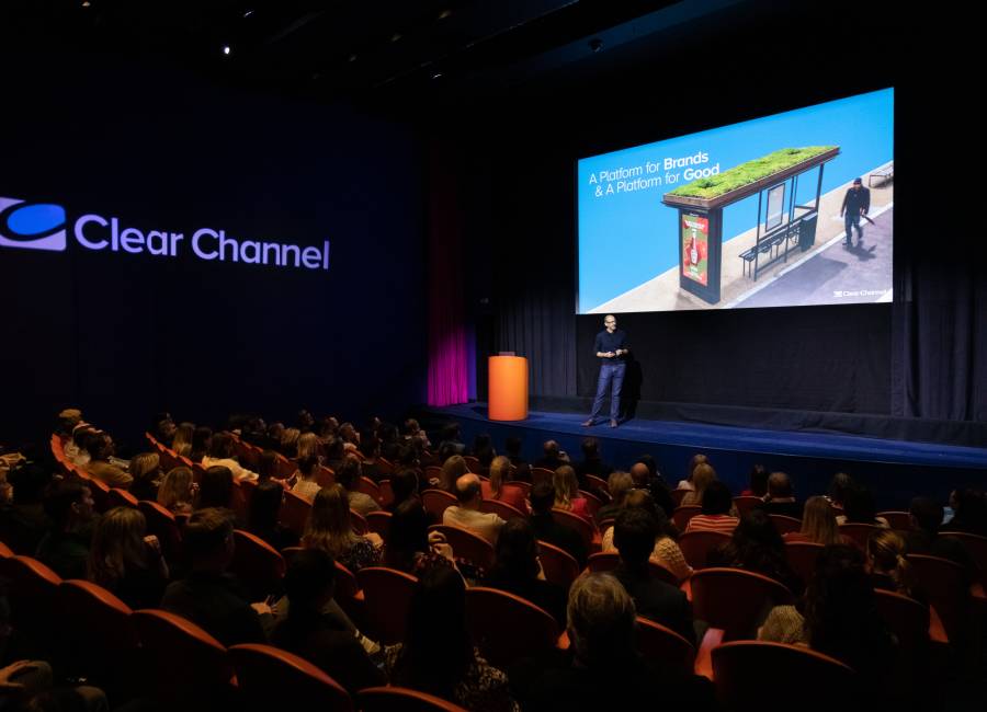 Clear Channel's UK Managing Director Richard Bon presenting on stage at an Upfront event