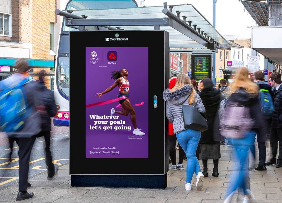 NatWest's Olympic themed creative with their iconic brand colour (purple) that features positive and inclusive representation of current Team GB medallist Asha Philip