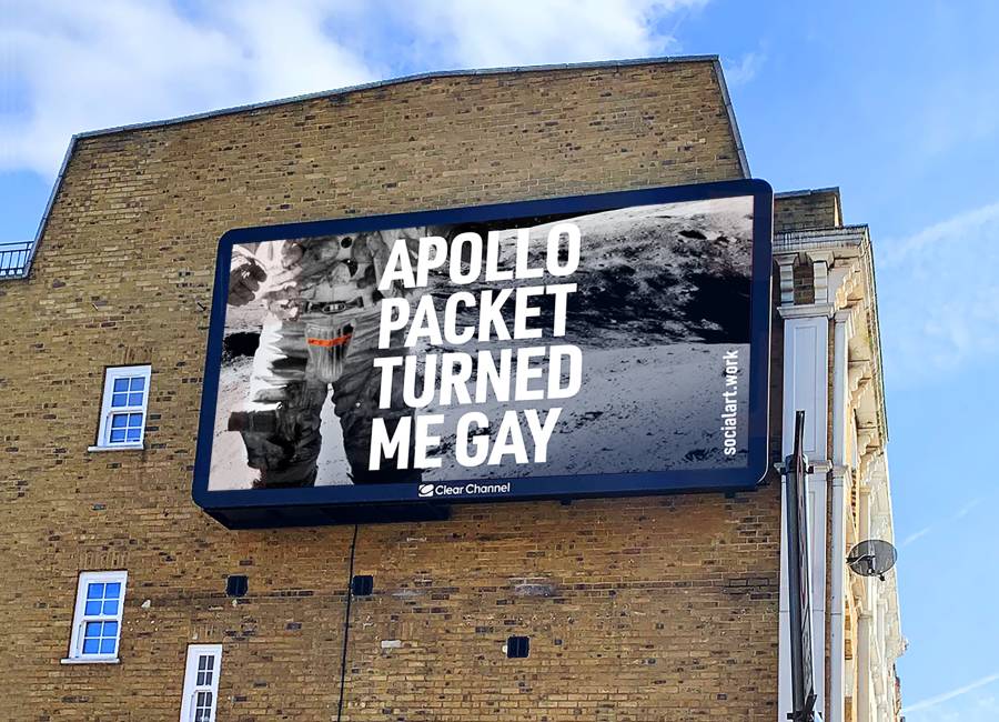 Martin Firrell's ad campaign that says apollo packet turned me gay