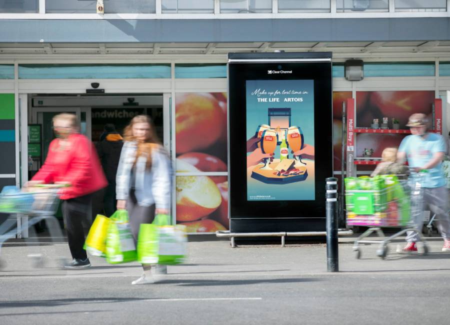 Stella digital ad campaign on an Asda Live digital screen