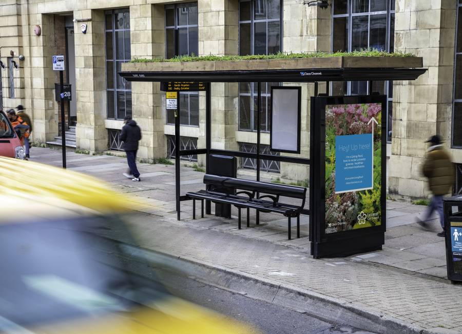 A living roof bus shelter in Leicester.