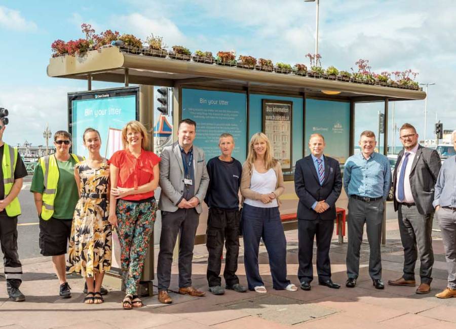 Clear Channel and Brighton Council in front on a fully recycled bus shelter