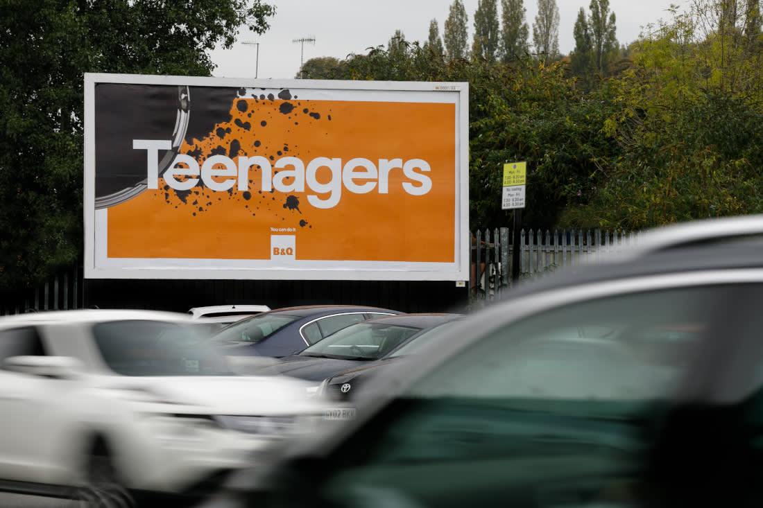 large billboard on roadside with B&Q advert