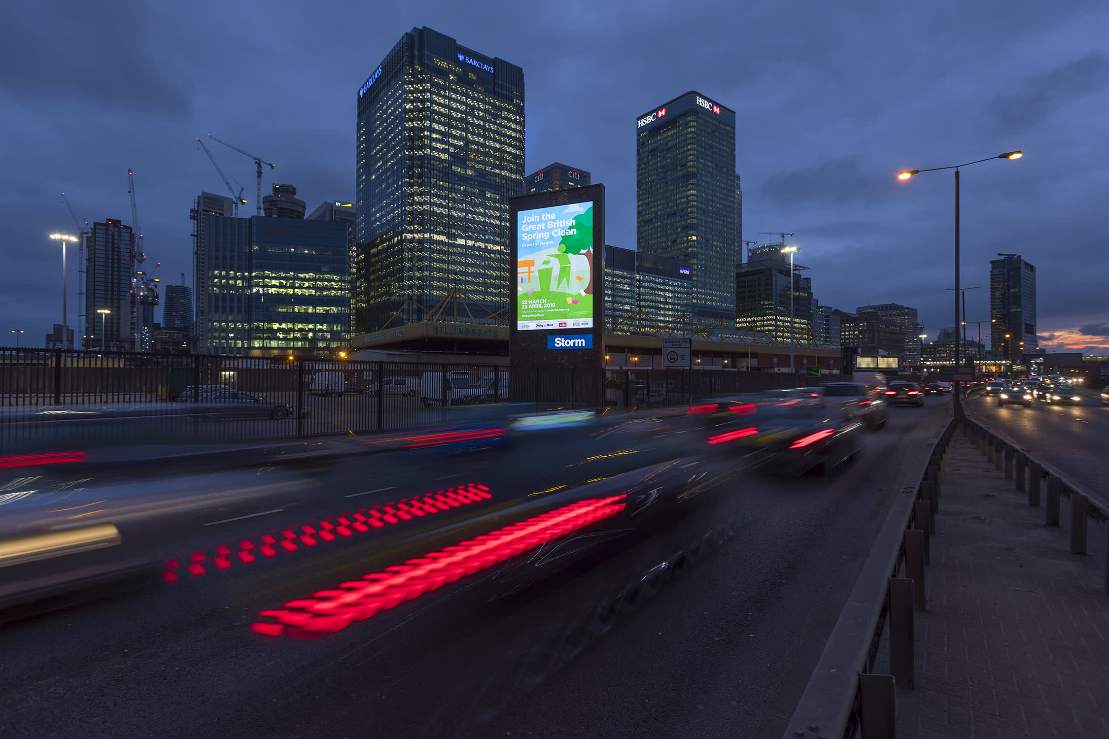 Storm site at night showing Great British Spring Clean advert