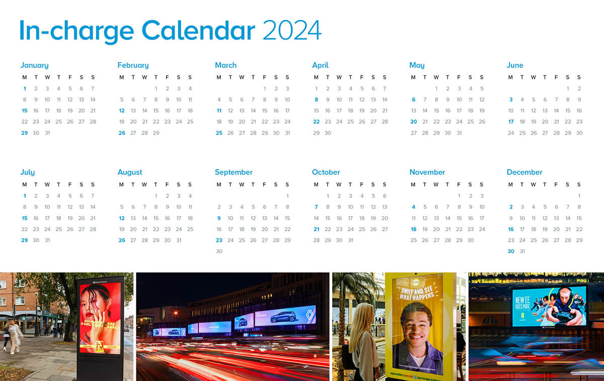 2024 calendar of in-charge dates for Out of Home advertising