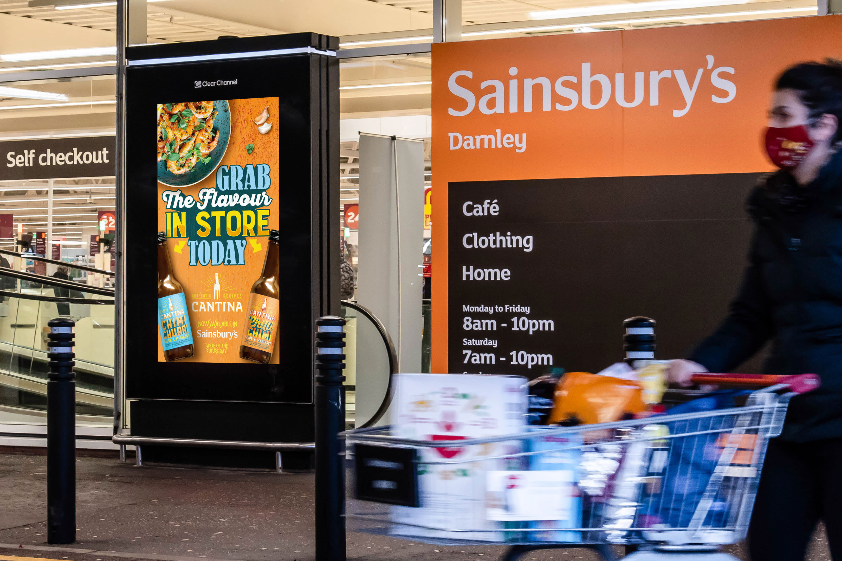 Digital screen outside Sainsbury's showing ad for Cantina