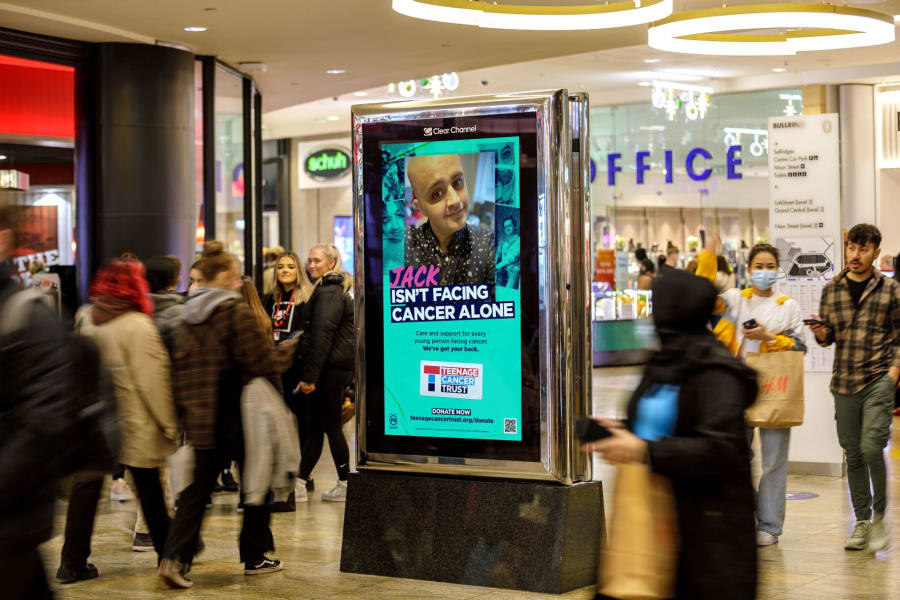 Teenage Cancer Trust's advertising campaign on Clear Channel's digital Out of Home screens