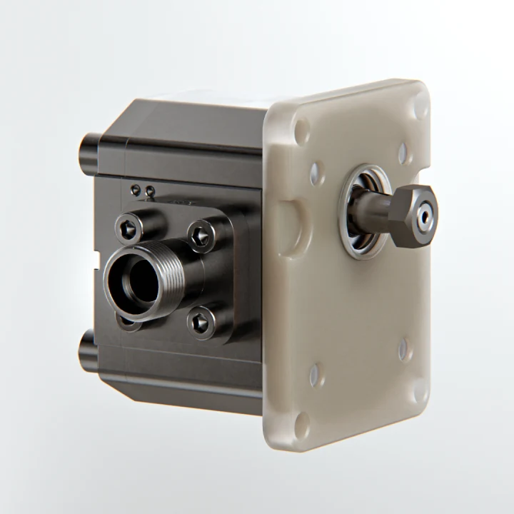 The same pump, final render with metal and beige finishes