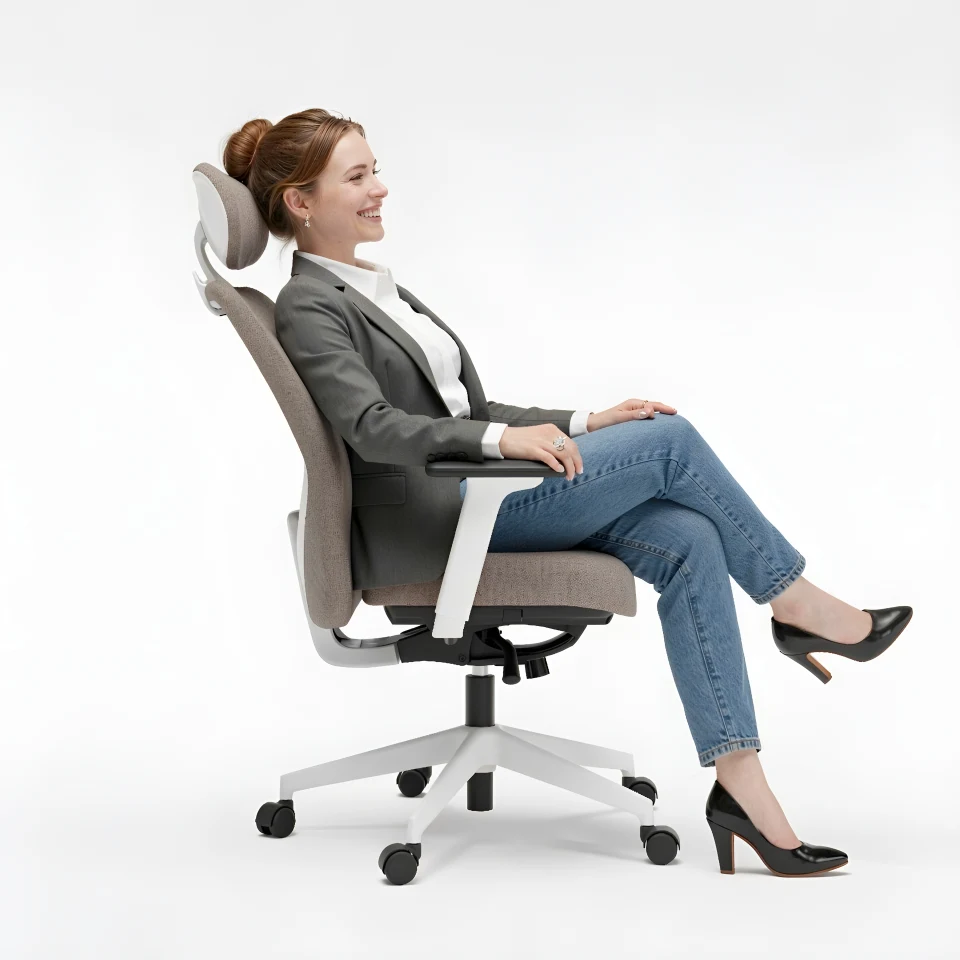 The same chair, with a woman sitting cross-legged.