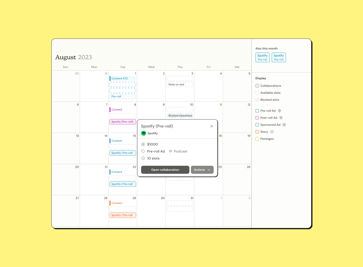 Passionfroot calendar showing Superhuman's booked ad slots