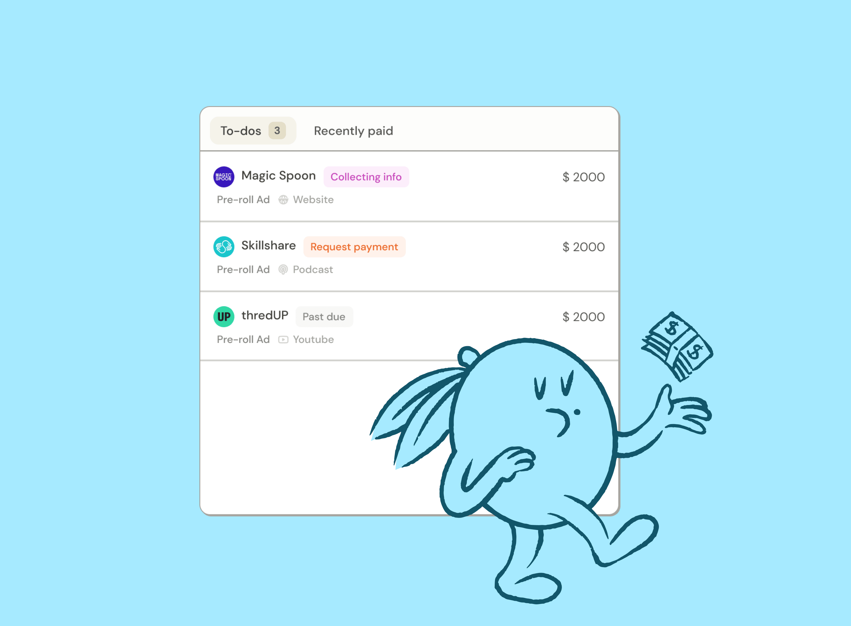 Automated invoice generated through Passionfroot for a sponsor
