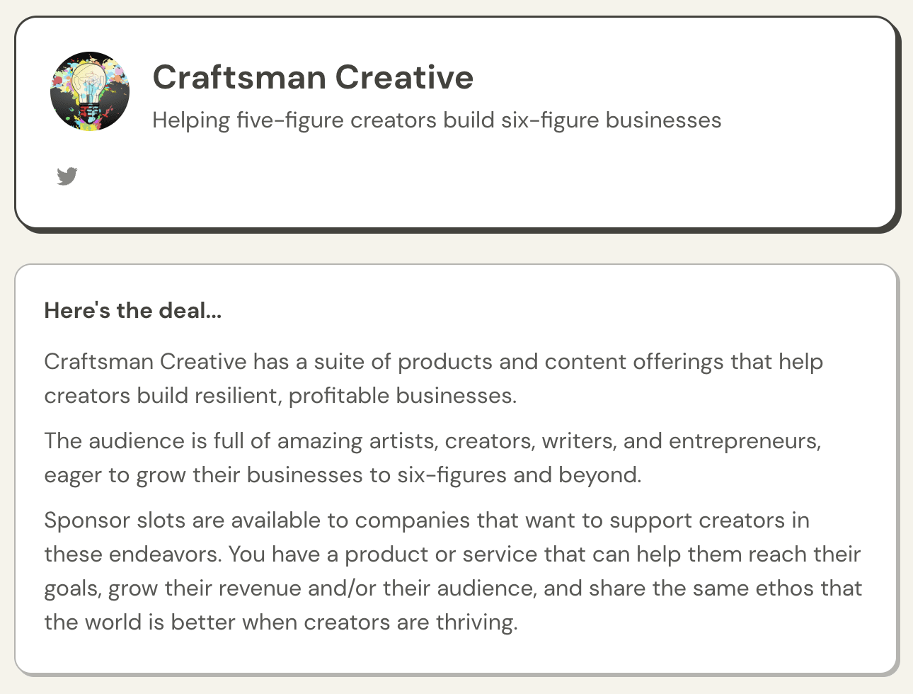 Example About section from Craftsman Creative's media kit