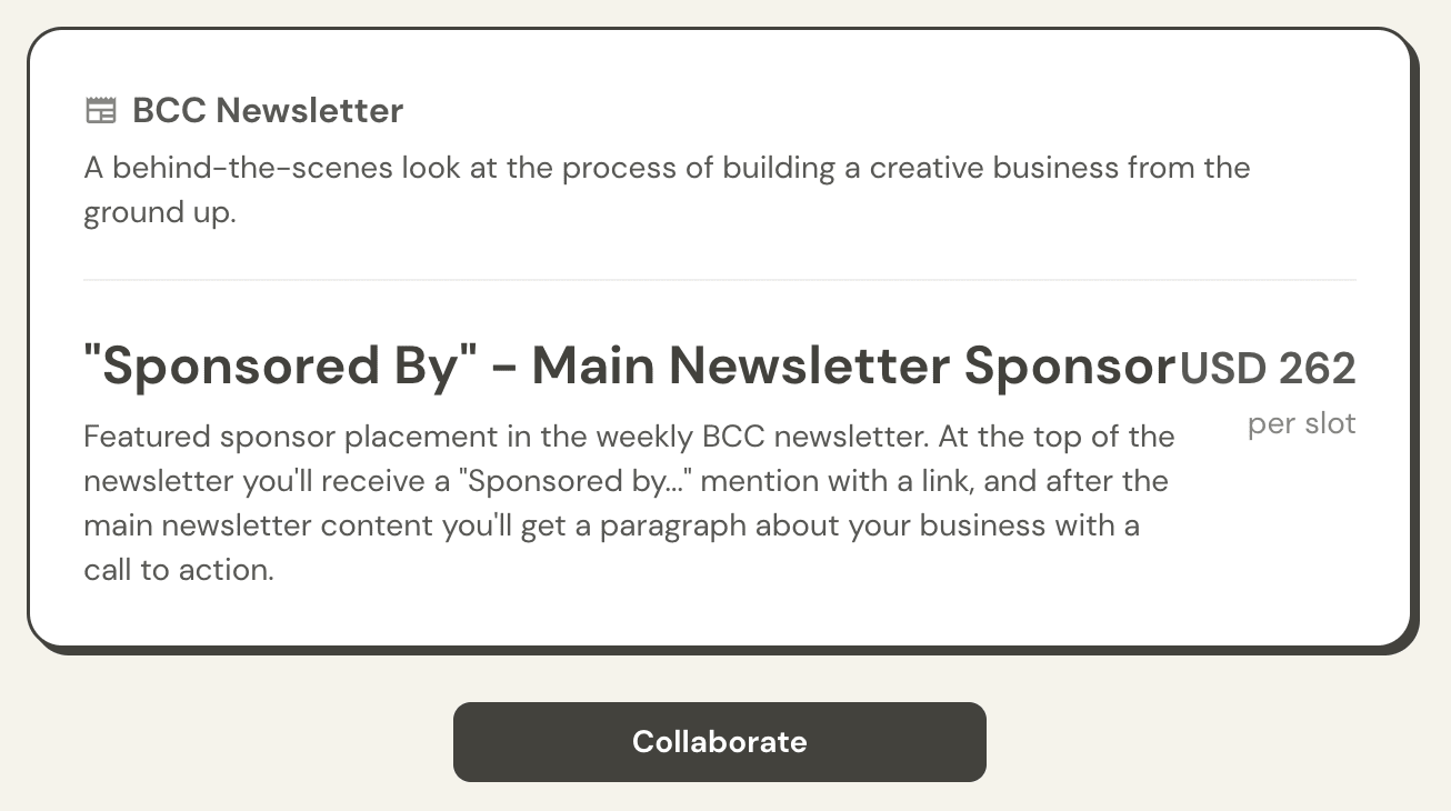 Example call-to-action section prompting brands to book a creator