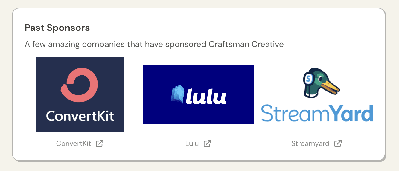 Example testimonials section showcasing past brand collaborations
