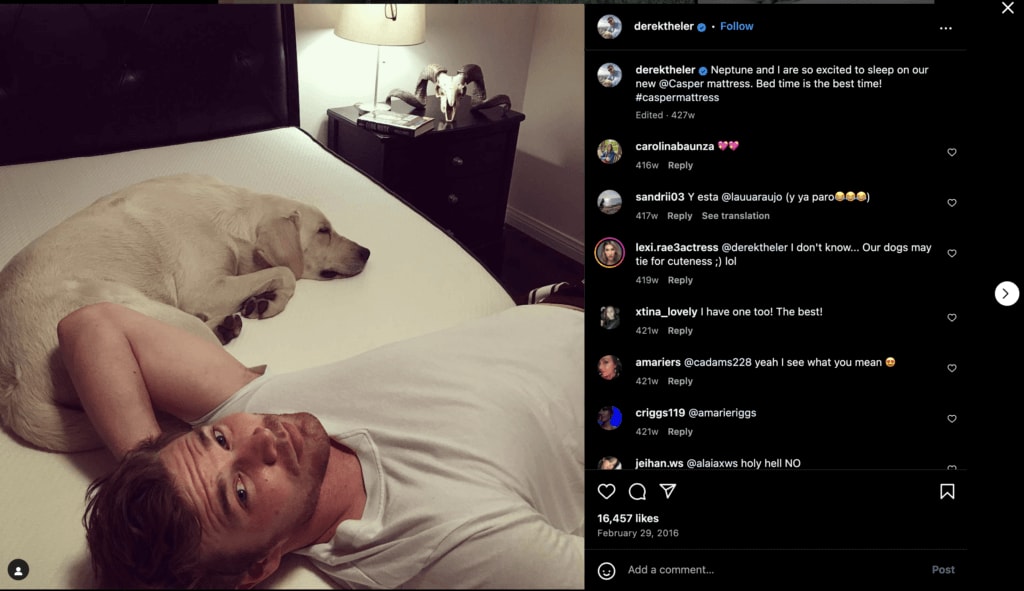 Influencer Instagram post promoting Casper’s products