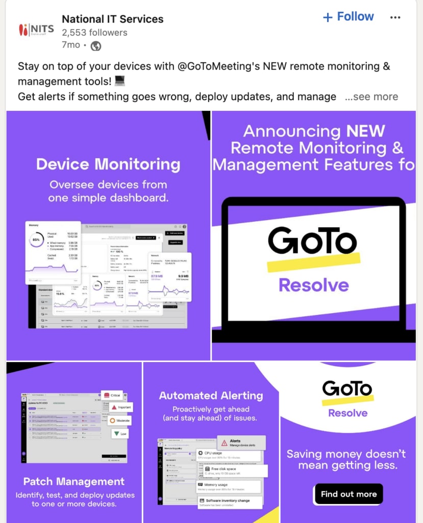 Collaboration LinkedIn post for GoToMeeting's referral program