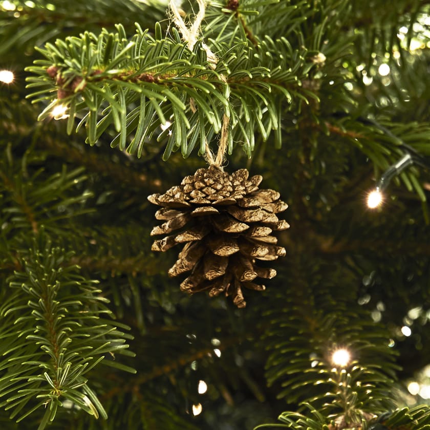 Gold hanging pine cone bauble Christmas decoration