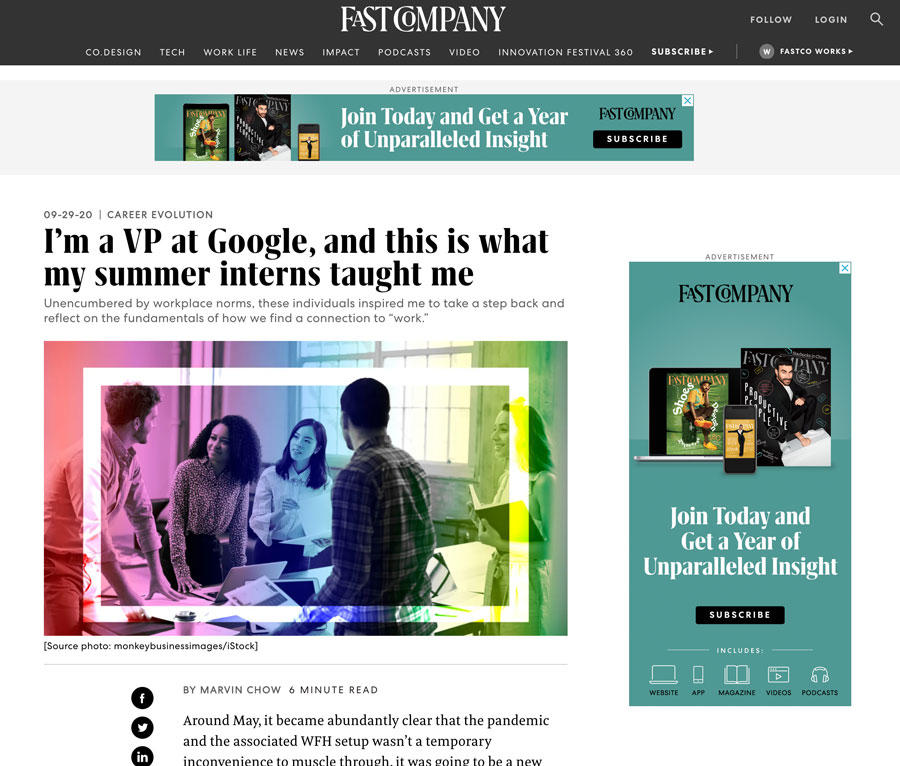 Fast Company summer interns article