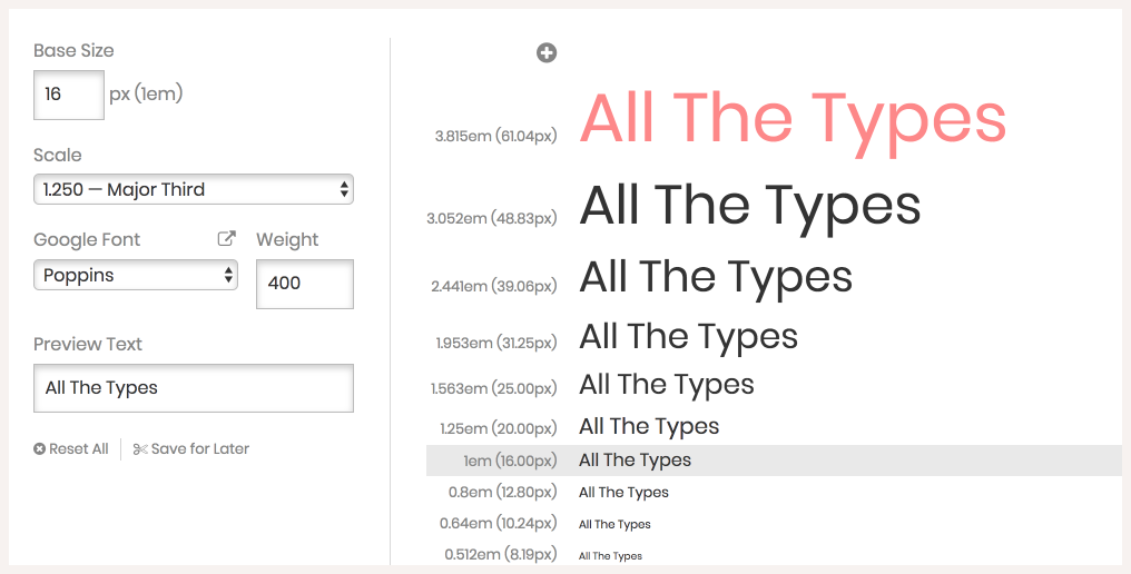 screenshot with examples of a type scale
