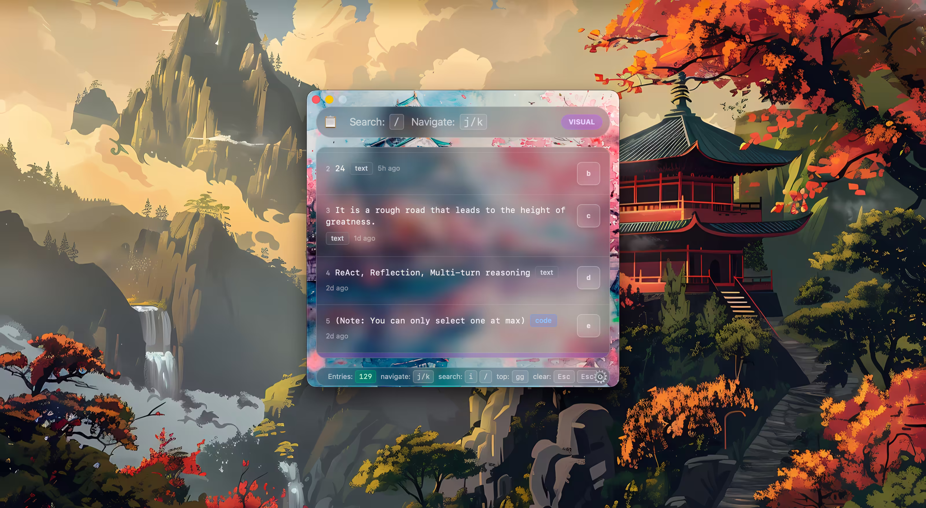 Clibo interface with clipboard history and Vim-inspired navigation for macOS developers