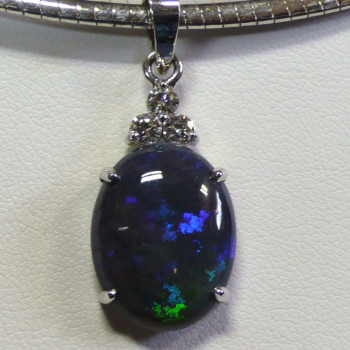 Black Opal & Diamonds Pendant  with Omega Necklace