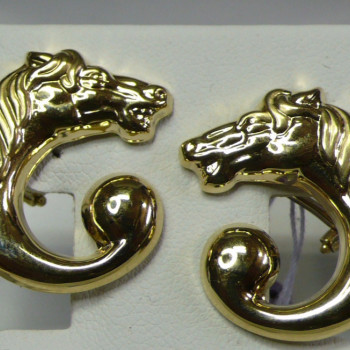 Mare Horse Head Design 14kt Yellow Gold Earrings