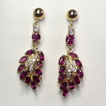 Marquise Ruby Cluster Dangle Gold Earrings